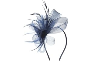 Hotstylezone Bead Loop Feather Fascinator On Headband For Women Wedding Ascot Races (navy, one size)
