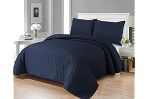 GOLDSTAR BEDDINGS Goldstar Autosonic Embossed Quilted 3Pcs Bed Spread Comforter Bed Cover Blanket Throw Over Travel Bed Plush Soft Cosy Sofa Bed Bedspread (Blue, Double)