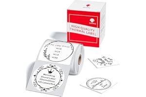 MEMOKING Etichetta Termica Rotonda Autoadesiva Compatibile con la Stampante Termica per Etichette M200, M110, M120, M220, 50 x 50 mm (1,96 "x 1,96"), Ideale per il Design del Logo fai da te, Nero su Bianco