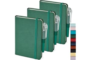 NIRMIRO 3 Pack Pocket Notebook Journals, Mini Small Leather Lined Journal Notebooks for Note Taking, Small Notepad with Pen Holder, Dark Green