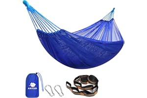 Anyoo Duży hamak siatkowy 320 x 150 cm, oddychający, fajny hamak siatkowy z paskami na drzewo, zestawy do użytku na zewnątrz, na kemping, do ogrodu, na podwórko, patio, wędrówki z plecakiem