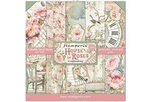 Stamperia SbBl66 paper block 10 leaves 30.5 x 30.5 (12 "x 12") double -sided house of roses, multi -colored