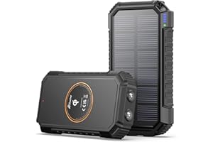 Hiluckey Cargador Solar Batería Externa Inalámbrica 26800mAh Power Bank Carga Rápida Cargador Portátil USB C con 4 Salidas y Dos Linternas para Smartphones y Tablets