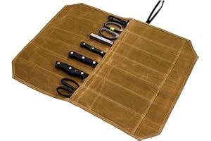 YqsIbth Knife Roll Bag, Waxed Canvas Knife Bag, 7 Slots Knife Cutlery Tool Roll Case Storage Bag Cutlery Tool Roll Chef Knife Bag Chefs Knife Roll Bag for Pro Chefs or Culinary Enthusiasts (Gray)