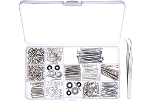 TONGDEJING MIAOQI E-Gitarren-Schraubsatz 255 Stück Edelstahl-Schlagbrett mit Federn Schalter Winkelbogen Pinzette Tuner Halsplatte Reparaturwerkzeuge für Bridge Pickup Sortiment 9 Typen Gurtknöpfe(Silber)