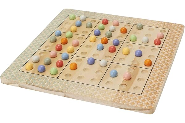 WELL HOME MOBILIARIO & DECORACIÓN- Sudoku Ensemble de Plateau en Bois avec Sac en Coton, WH14700, Naturel, 20x20x1