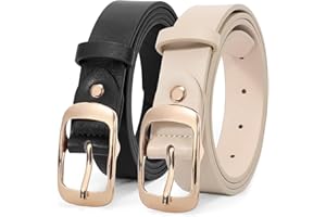 LEACOOLKEY 2 sztuki damskich pasków skórzanych, modny pasek damski ze złotą klamrą do dżinsów i spodni