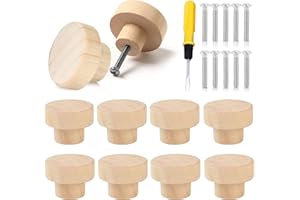 JOKILY 10 Stück Holz Schubladengriff, Möbelknöpfe, Holz Schubladengriffe, Schrankknöpfe Mit Schrauben, Griffe Möbel Knöpfe, Knäufe für Schränke und Schubladen, Rund 33 x 25 mm