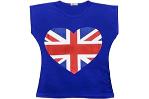 A2Z 4 Kids Girls T Shirts England Football World Cup Heart Print T-Shirt Soft Feel Tank Top & Tees Shirts Great Britain Union Jack Souvenir UK Flag Street Parties T-Shirt for Girls Age 5-13 Years