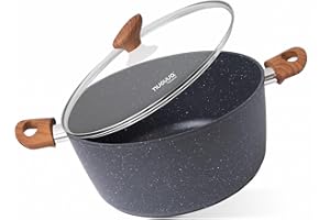 Non Stick Cooking Pots with Glass Lid – 7.4 Quart Induction Hob Stock Pot – Kitchen Deep Casserole Cookware – 28cm, Marble – by Nuovva