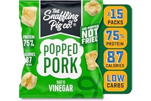 THE SNAFFLING PIG CO Snaffling Pig Popped Pork - Air Popped Not Fried - 20g Protein Snacks (Salt & Vinegar 15 Pack)