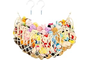 Alrens Red de peluche, hamaca, almacenamiento de juguetes, red para habitación infantil, hamacas colgantes, macramé, juguete hecho a mano, soporte para peluches, almacenamiento con ganchos