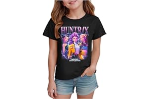 WOGOYO D- H-Hunters T-Shirt à Manches Courtes pour Fille Garçon Huntrix Huntr/X Tee Shirt à Manche Courte Col 110-160 Hauts Tee Shirt uni décontracté Col Rond