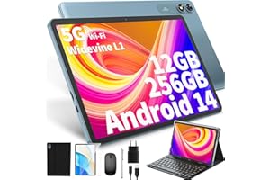 ‎JJGJ JJGJ Android 14 Tablet Mit Tastatur, 10 Zoll, 12GB+256GB, 1TB Erweiterbar, 8-Core, 8000mAh, 5G WiFi, Widevine L1, GMS, Gesichtserkennung, 2 in 1 Mit Maus, Stylus (Schwarz)