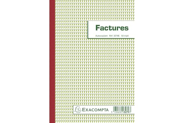 EXACOMPTA Manifold "Factures" 210 x 148 mm avec TVA 50 Feuillets Tripli