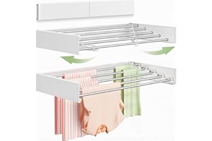 Vikaqi Étendoir à Linge Mural 80 cm, Séchoir Mural Pliable pour Intérieur, Séchoir à Linge Rabattable, Porte-Serviettes avec Gabarit de Perçage, 5 Barres, Blanc