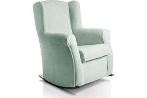 SUENOSZZZ-ESPECIALISTAS DEL DESCANSO Sillon orejero balancin wengué CARLA (Sillon lactancia)Sillón tapizado antimanchas acualine color Verde Agua. Mecedora para dormitorio, salon o habitacion de bebe