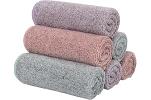 SINLAND 6 Stück Mikrofaser Gesicht Handtücher Ultra Soft Reinigungstücher Bambus Holzkohle Waschlappen schnelltrocknend Reisehandtuch saugfähig Gesichtstuch für Bad 30cm x 30cm Mehrfarbig