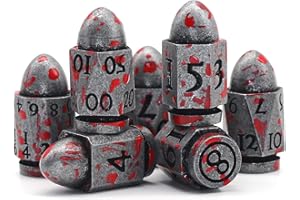 HNCCESG Lot de 7 dés DND avec boîte, donjons et dragons - Dés de jeu en métal D&D - Set de dés polyédriques DND (boule antique, tache de sang)