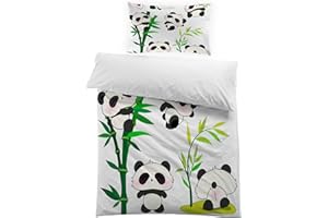 MUSOLEI Copripiumino singolo panda bambina Biancheria da letto 2 Pezzi 1 Copripiumino 150 x 200 cm e 1 federa 50 x 80 cm Microfibra Completo letto singolo bambina Set copripiumino singolo bambino