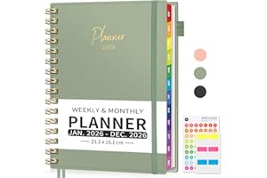 EMSHOI 2026 Diary A5 Week to View Appointment Book, Weekly & Monthly Planner - 30-Minute 2026 Jan to Dec with Colorful Monthly Tabs & Inner Pocket, 100 GSM Paper, Boost Productivity - Light Green