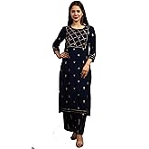 Meera Fab Damen Kurta-Set Mit Palazzo - Baumwolle 3/4-Ärmel