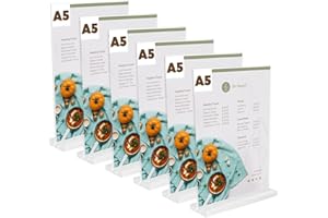 OulQinyhome 6 Pack A5 Soporte Acrílico para Carteles - Doble Cara para Exhibición de Menú - Forma T Expositor Metacrilato Soporte Menú - Titular de Menú Póster para Escuela/Restaurante/Hotel/Boda