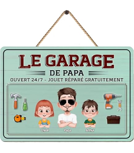 Plaque Métal Personnalisée 'Le Garage De Papy' - Format A4 30x20cm - Cadeau Papa, Grand-père Personnalisé