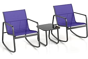 KOMFOTTEU Set da Bistrò in Tessuto Textilene, Set da Giardino in 3 Pezzi, Tavolo Portato 50 kg, 2 Sedie a Dondolo Portate 150 kg, Set Tavolo e Sedie da Esterno, Nero (Blu)
