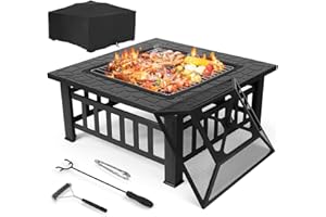 Brasero Exterieur 81cm, Brasero Barbecue, Braséro de Jardin avec Grille, Tisonnier, Pare-étincelles, Maille de Carbone, Housse étanche, Pinces à Gril, Brosse, Foyer Barbecue, Chauffage de Terrasse