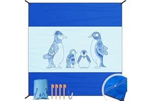 DEWUR - Telo da spiaggia/coperta da picnic anti-sabbia, formato XXL, impermeabile, ideale per vacanze, spiaggia, campeggio, viaggi (300 x 280 cm, pinguino)