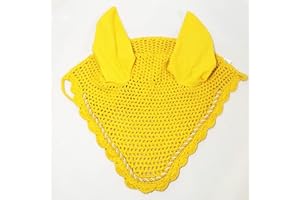 Wonder Wish Horse Soft Cotton Ear Net Hood Hand Crochet Fly Veil Blue (Sizes: Full,Cob & Pony) (Full, Yellow)