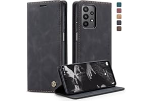 owlhold Handyhülle für Samsung Galaxy A23 5G Hülle, Premium Lederhülle Weiches Vintage-Nubukleder Faltbare Ständer Klapphülle Kartenfach Standfunktion stoßfest Schutzhülle für Samsung A23 5G -Schwarz