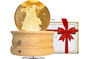 HABOWN Kristallkugel Spieluhr, 360 ° drehbare hölzerne Spieluhr mit Licht，Geburtstagsgeschenk, Projektionsfunktion mit Beleuchtung, LED Mond Lampe, Jubiläum,Valentinstagsgeschenk(Engel Mutter)