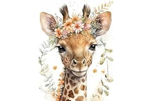 TOSTOG Diamond Art Painting Kits for Adults and Beginners, DIY 5D Giraffe and Flowers Diamond Art Kits Round Full Drill Crystal Art for Home Wall Decoration 30x40cm/12x16inch