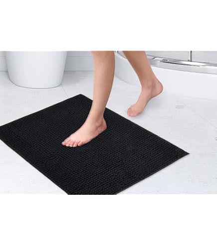 Moonlight Bedding Black Bath Mat Non Slip Anti Mould U2013 2 Pack Chenille Bathroom Mat 40x60cm Machine Washable Shower Mat
