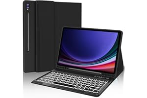 JADEMALL Étui Clavier pour Samsung Galaxy Tab S9 FE+/S9+ Plus 12.4", AZERTY Français Clavier Rétro-éclairé Magnétique Détachable Bluetooth pour Samsung Tab S9+ Plus 12.4" 2023, Noir