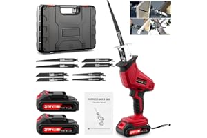 LITGLOBE Reciprocating Saw 21V,0-4000 RPM Variable Speed Cordless Reciprocating Saws,Electric Saws with 8 Saw Blades,2x2000mAh Batteries,Fast Charger,LED Light,Tool-Free Blade Change for Wood Metal PVC Cutting
