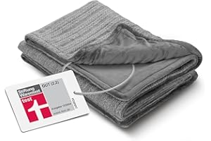 ‎MEDISANA medisana HB 680 Kuschelheizdecke, Kuscheldecke im Strickmuster mit Abschaltautomatik, waschbar, Grau, 3 Temperaturstufen 160 x 120 cm, 2-farbig Wendeoptik
