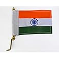 Indian (National) Metal Embroidered Flag With Golden Metal Rod for Car Dashboard and Bonnet