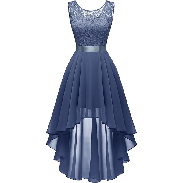 WSEYU Abito da sera da donna in chiffon, con applicazioni in pizzo