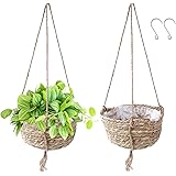 Herefun Hängende Seegras Pflanzenkörbe 2Pcs, Pflanzenkörbe Geflochten Übertöpfe Geflochten, Makramee Blumenampel Balkone Wand