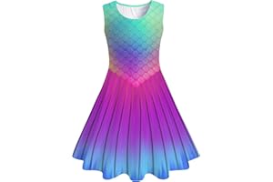 Idgreatim Robe pour Filles Costume Enfants A-Line sans Manches Robe d'été Robe Colorée 4-15 Ans