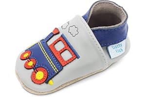 Dotty Fish Scarpine in Pelle Prima Infanzia. Scarpe Bimbi per Primi Passi con Suola Scamosciata. con Auto e Stelle. (17-28 EU)