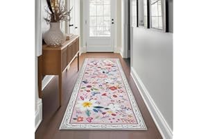 Avezano Alfombra antideslizante para pasillo, 60 x 182 cm, lavable a máquina, cocina, lavandería, alfombra de área floral, alfombra para pasillo, entrada, cocina, cuarto de lavado (rosa)
