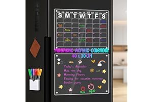 SOMHE Acrylic Calendar Board for Fridge - 2 Set Magnetic Fridge Calendar Dry Erase Board includes 6 Colors Erasable Markers with Holder Reusable Monthly Calendar and Planner Whiteboard (40 x 30cm)