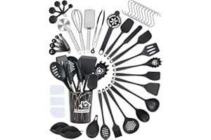 Czemo Küchenutensilien Set 43-teiliges Silikon Küchenhelfer Set Kochutensilien Kochbesteck Set, Hitzebeständiger Kochgeschirr mit Utensilienhalter, Antihaft Kochset Küchenutensilien, schwarz
