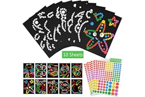 Punkt Aufkleber Kunst Papier Set für Kinder, 10 Muster Buntes Klebepunkt Pappe zum Basteln Set Dotty Sticker Scrapbooking Art Bastelset mit Die Renderings