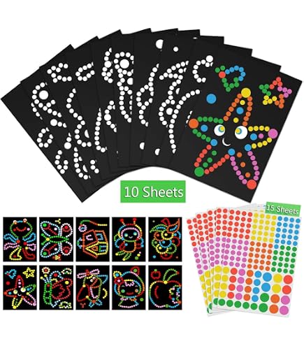 10 Bastelsets Mit Klebepunkten Für Kinder – Je 20x30 Cm, Mit Bunten Aufklebern & Vorlagen – Fördert Kreativität & Feinmotorik – Ideal Für Geschenke, Karten & Scrapbooking