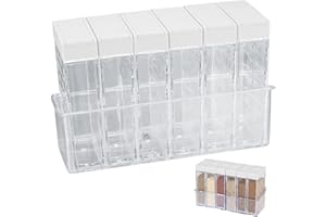 QEAPUG 6 Pezzi Barattoli Portaspezie, Scatole per Spezie con Vassoio, Contenitori Bottiglie Barattoli di Spezie Condimenti Plastica per Sale da Cucina Spezie da Campeggio Sale Pepe Zucchero